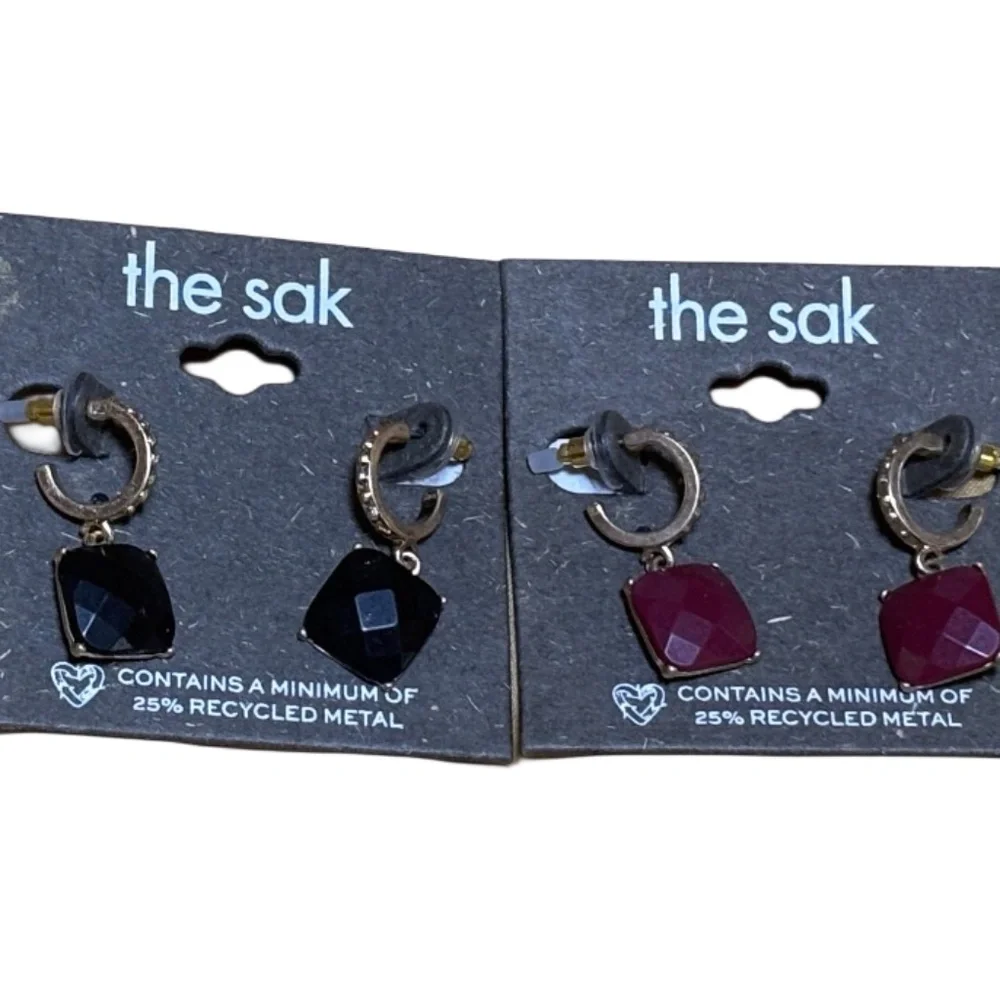 The Sak Earrings, 2 Pairs, Dangle Hoops, Red & Black, Gold Tone, Nwt